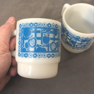 Vintage Anchor Hocking Fire King coffee tea mug apple and flower pattern 1960